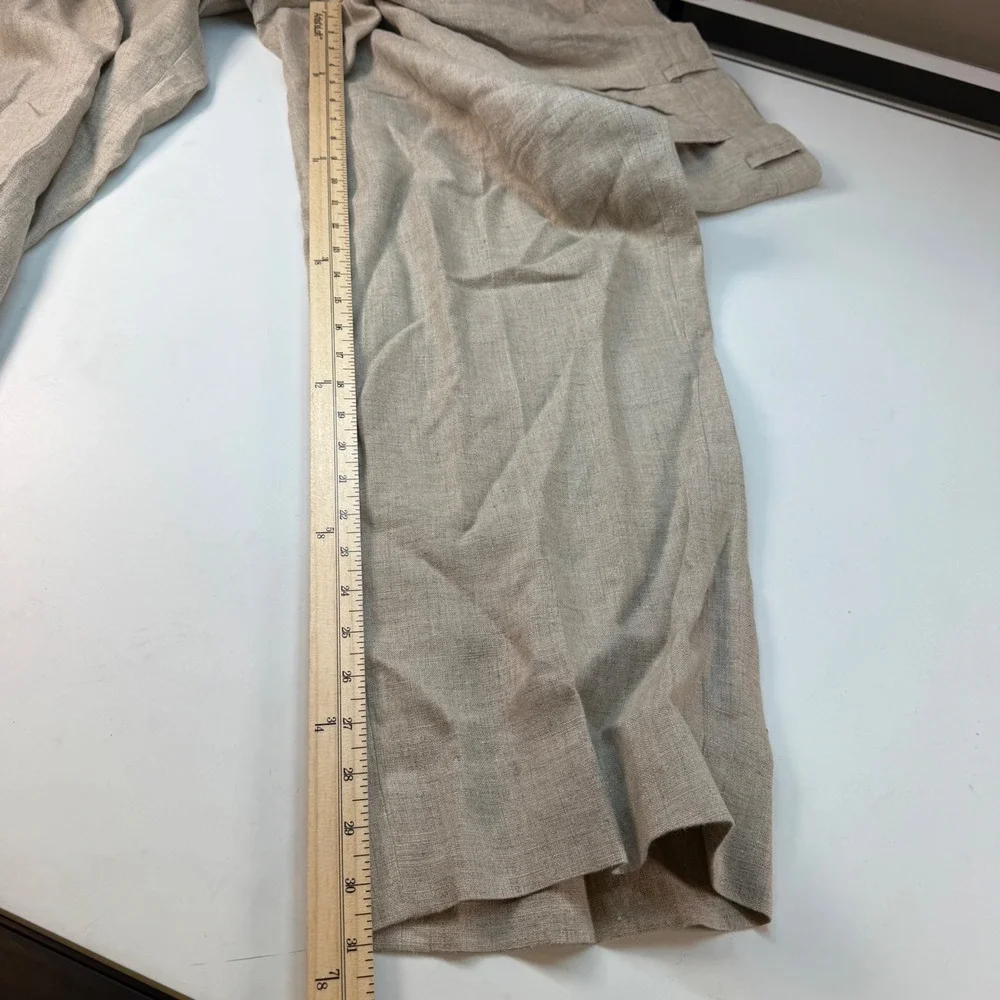 Paul Fredrick 40 Linen Dress Pants Beige‎ Pleated Summer Resort Wedding Trousers